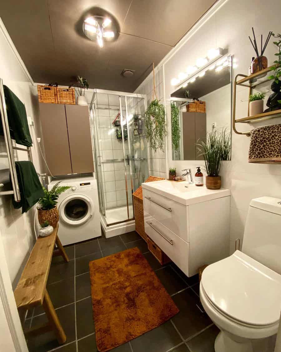 Basement bathroom with mirror wall lights