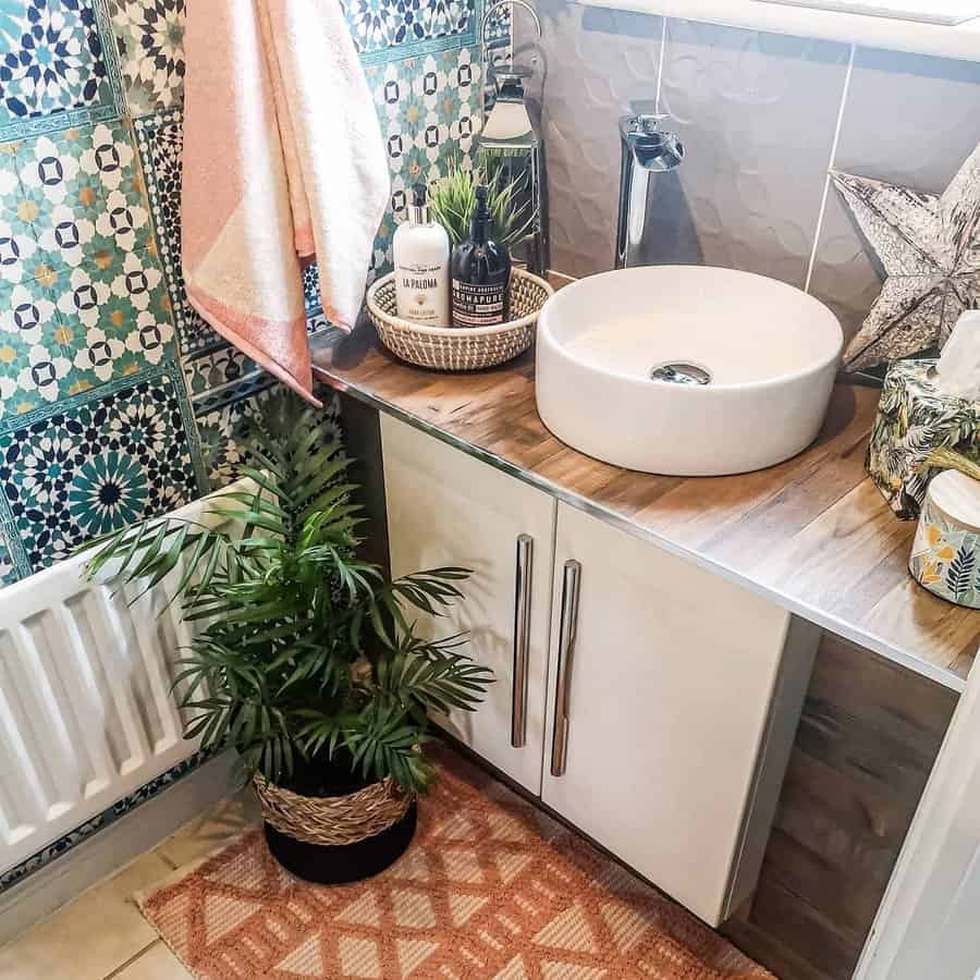 bohemian small bathroom vanity with plants