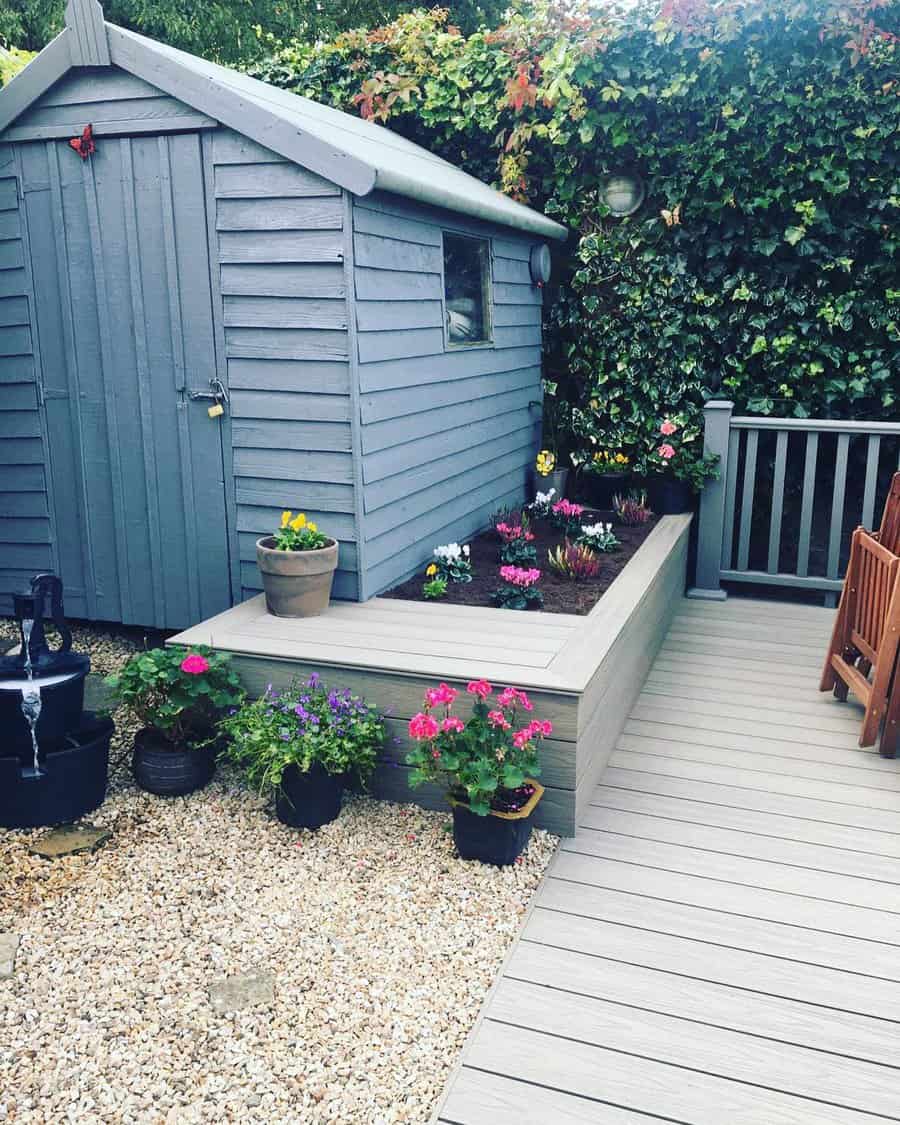 Deck bench with planter boxes