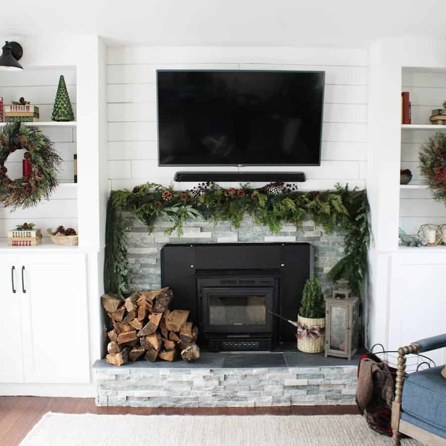 Shiplap fireplace wall