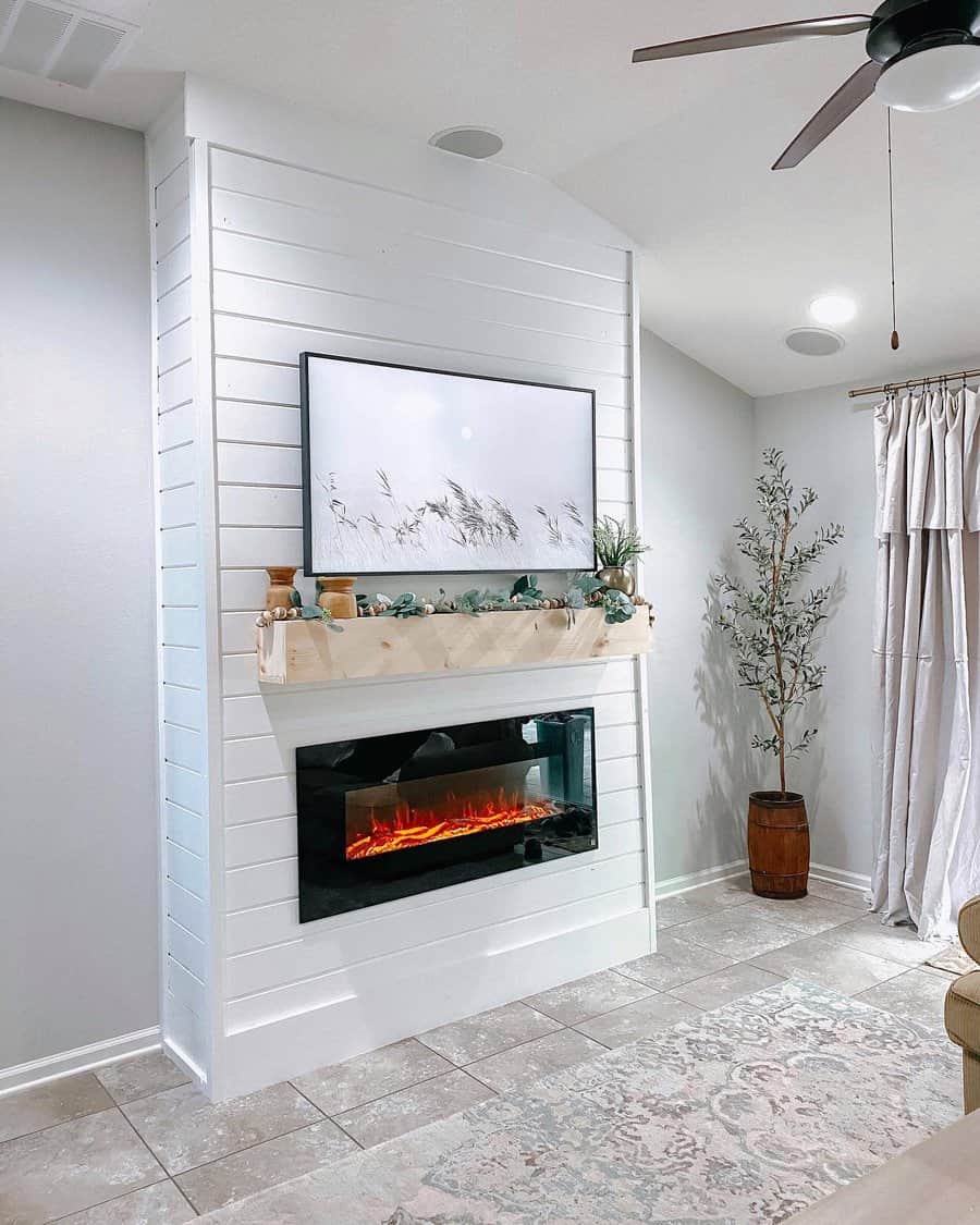 Shiplap fireplace wall