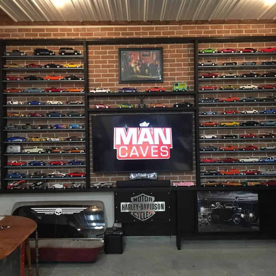 Car-themed garage man cave 