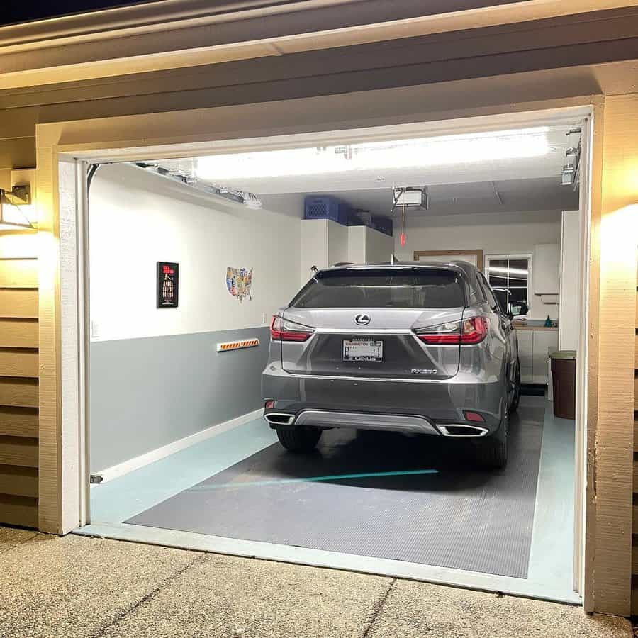 light blue floor with grey walls