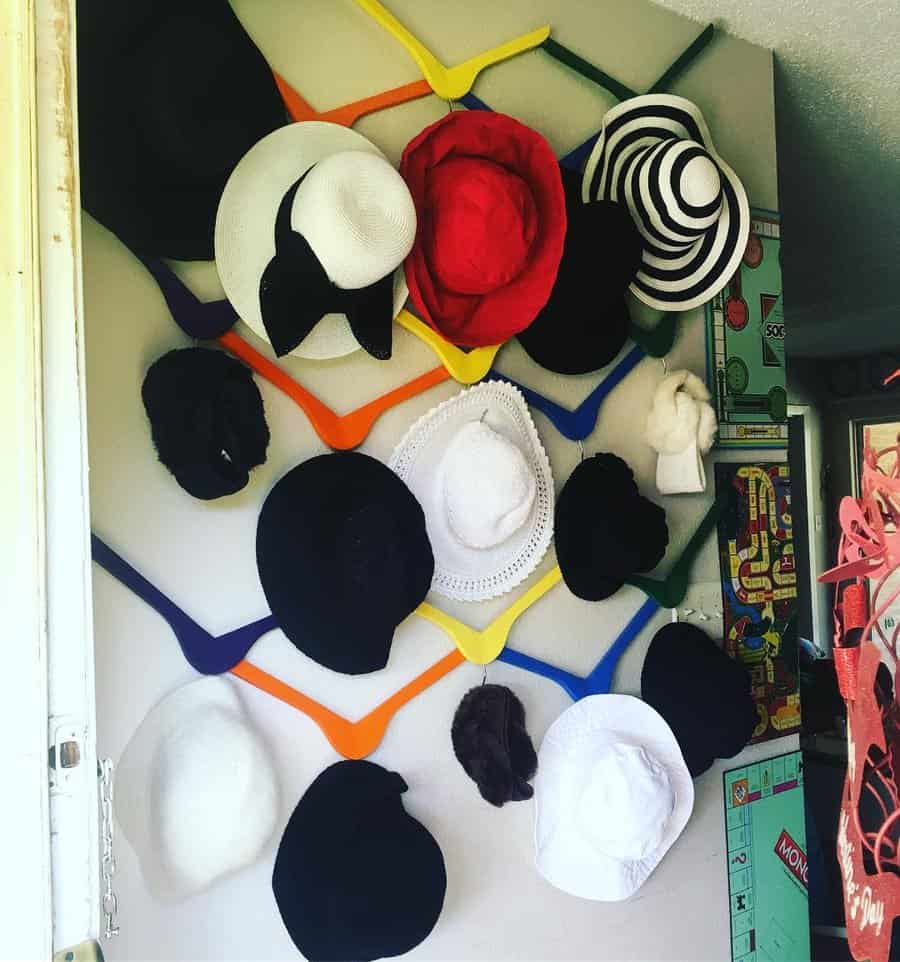 Wall mounted hat hooks