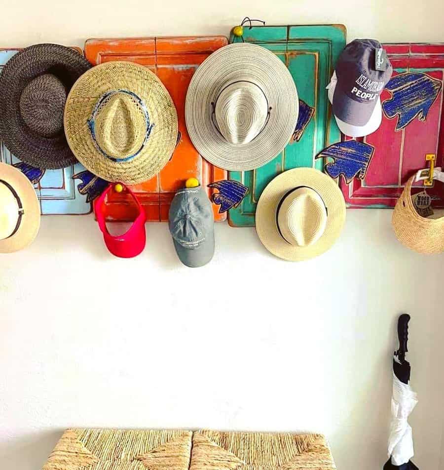 Wooden wall mounted hat rack