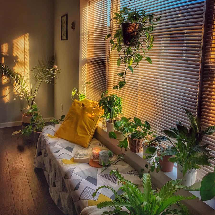 window seat with plants 