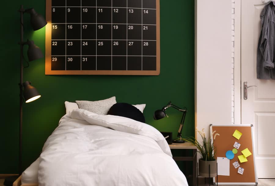 Teen bedroom with dark color palette