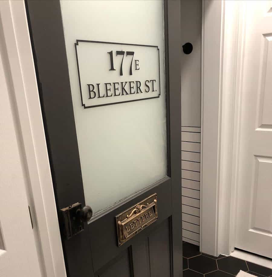 bathroom door with frosted glass