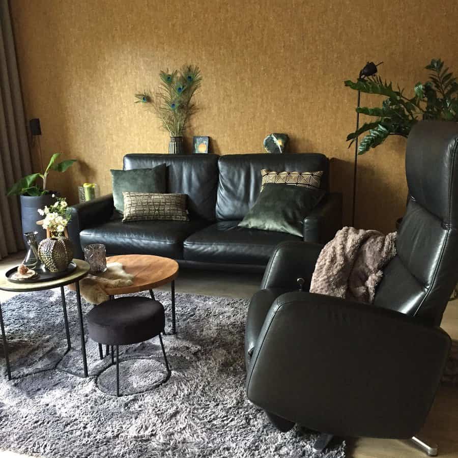 Black leather sofa