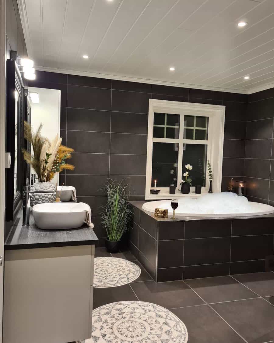 Master Bathroom With Black Wall Tiles
