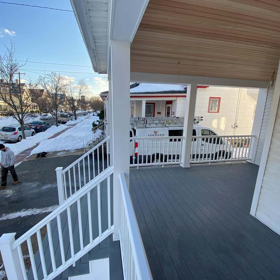 Classic white porch railing