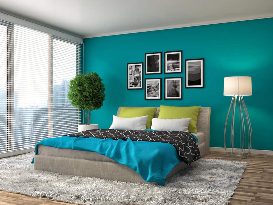 Color blocking blue bedroom