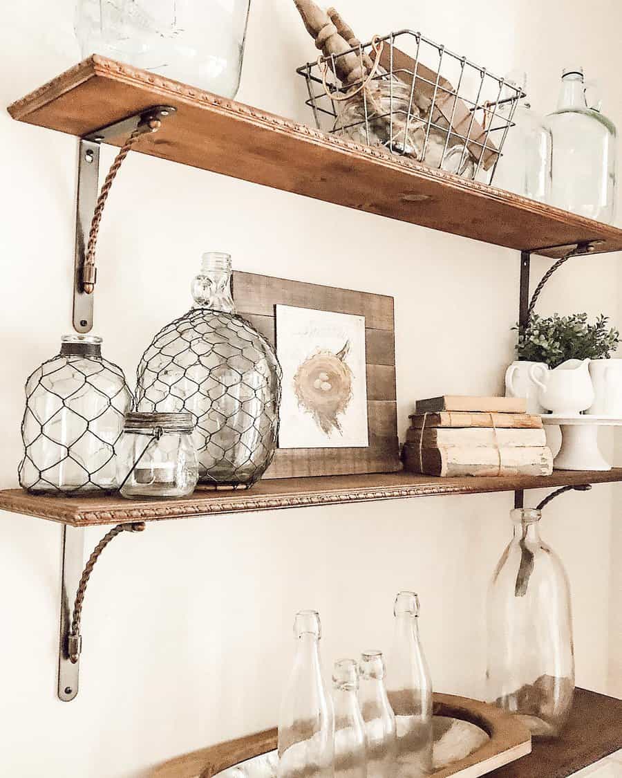 Farmhouse kitchen with floating shelves