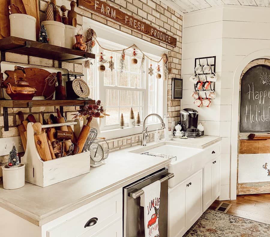 Farmhouse kitchen with floating shelves