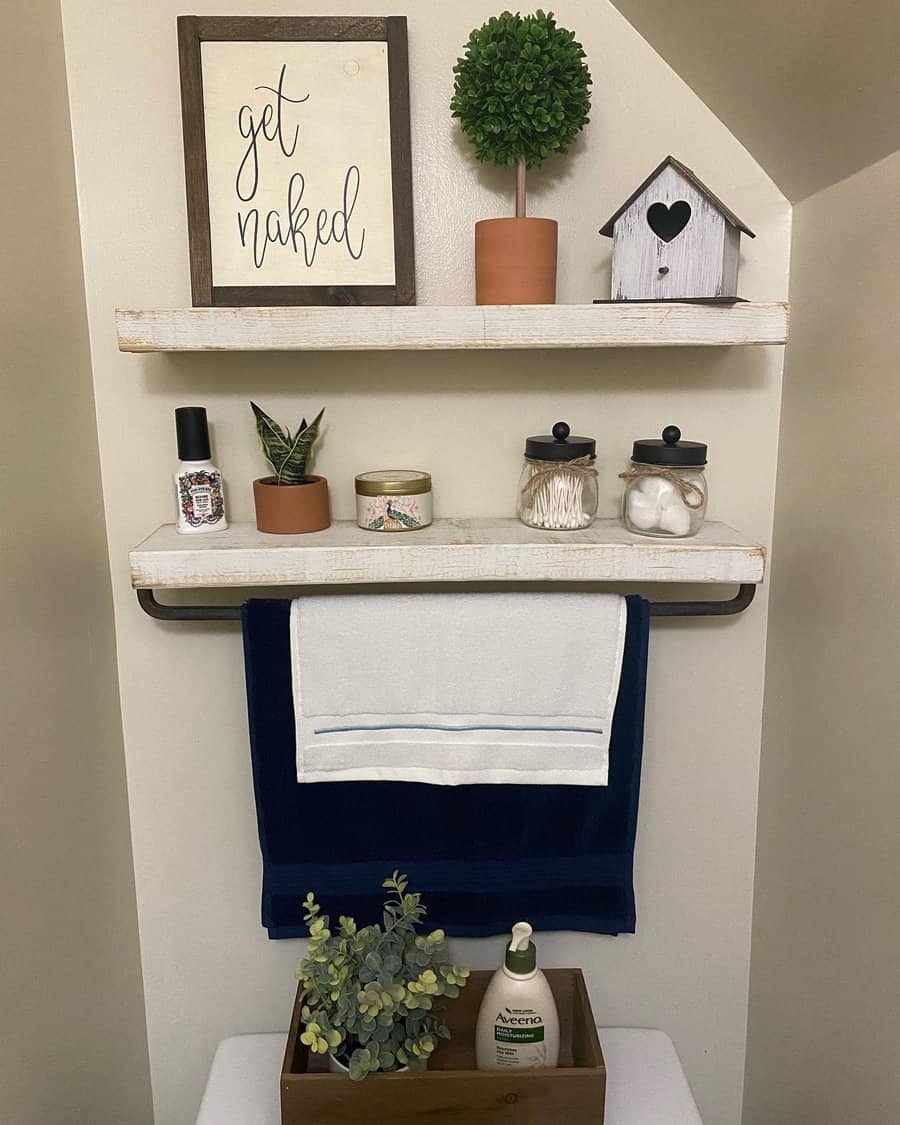 Half bathroom with styling shelf