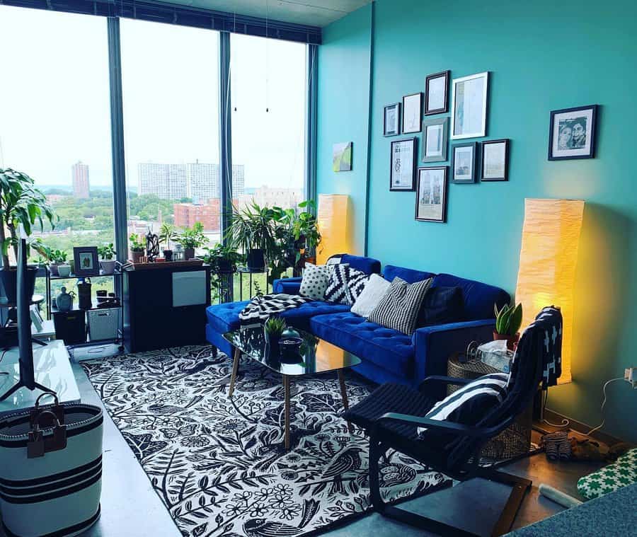 Living room with potted plants