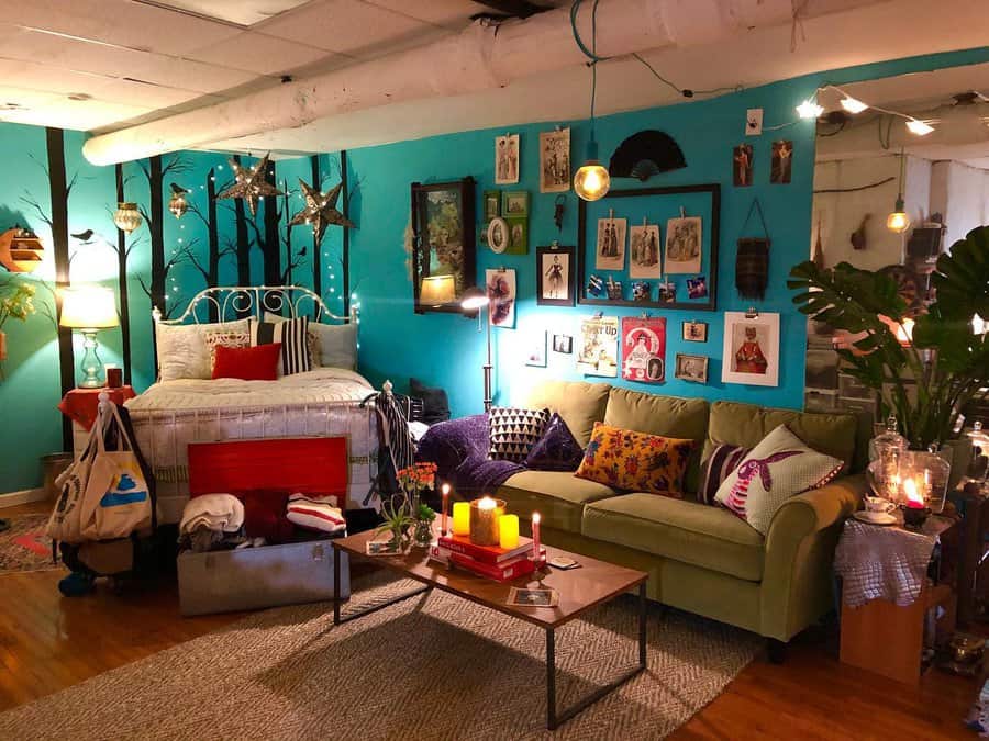 Living room with tropical plants