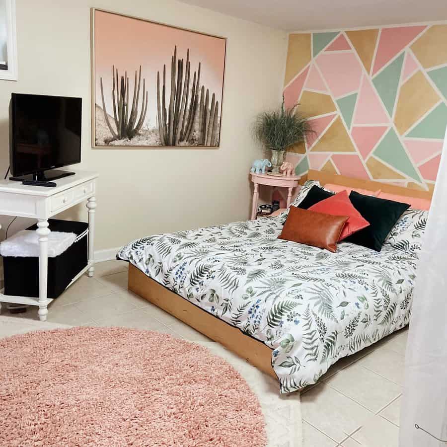 Small bedroom with wall painting 