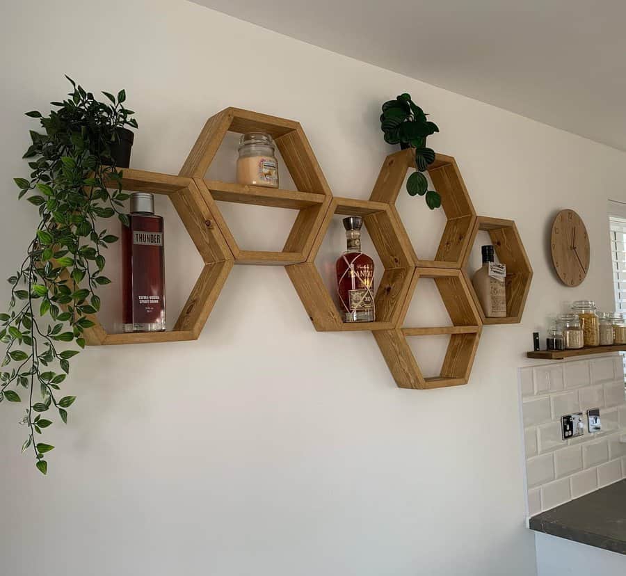 Honeycomb Wood-framed Wall Shelf