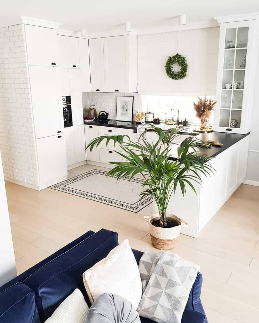 White kitchen with area rug