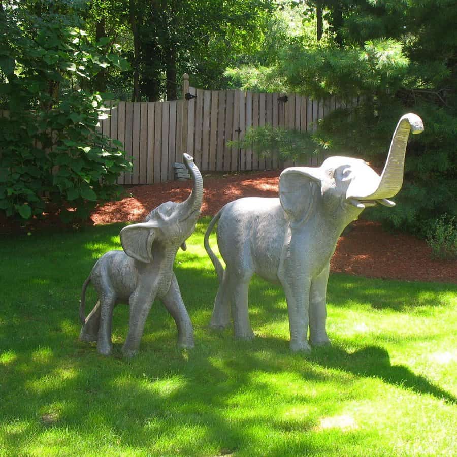 backyard landscape with garden statue