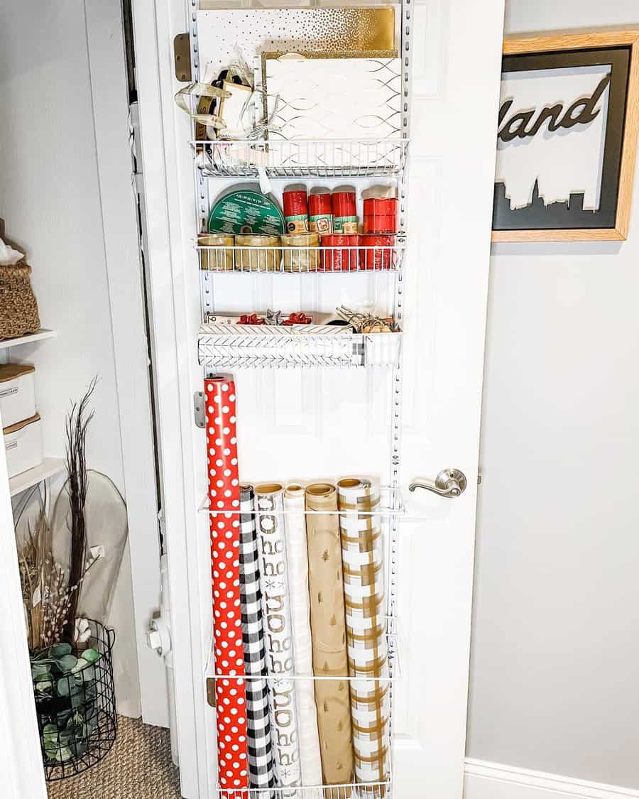 Basement closet door rack storage