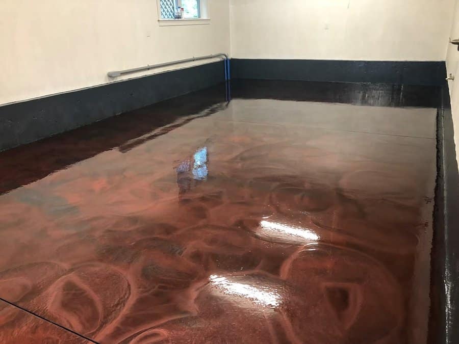 red epoxy garage floor and beige walls