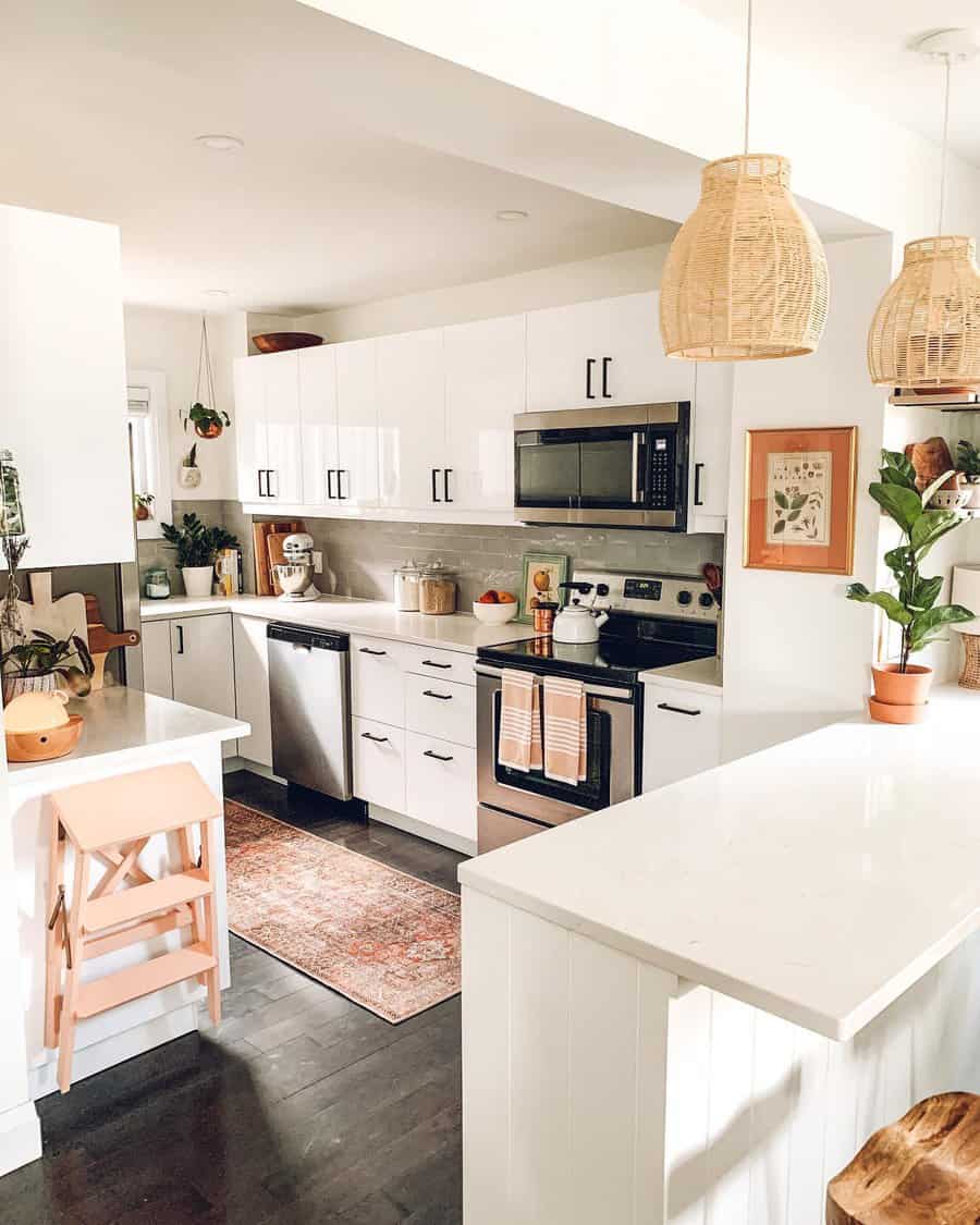 White kitchen cabinets with black hardware