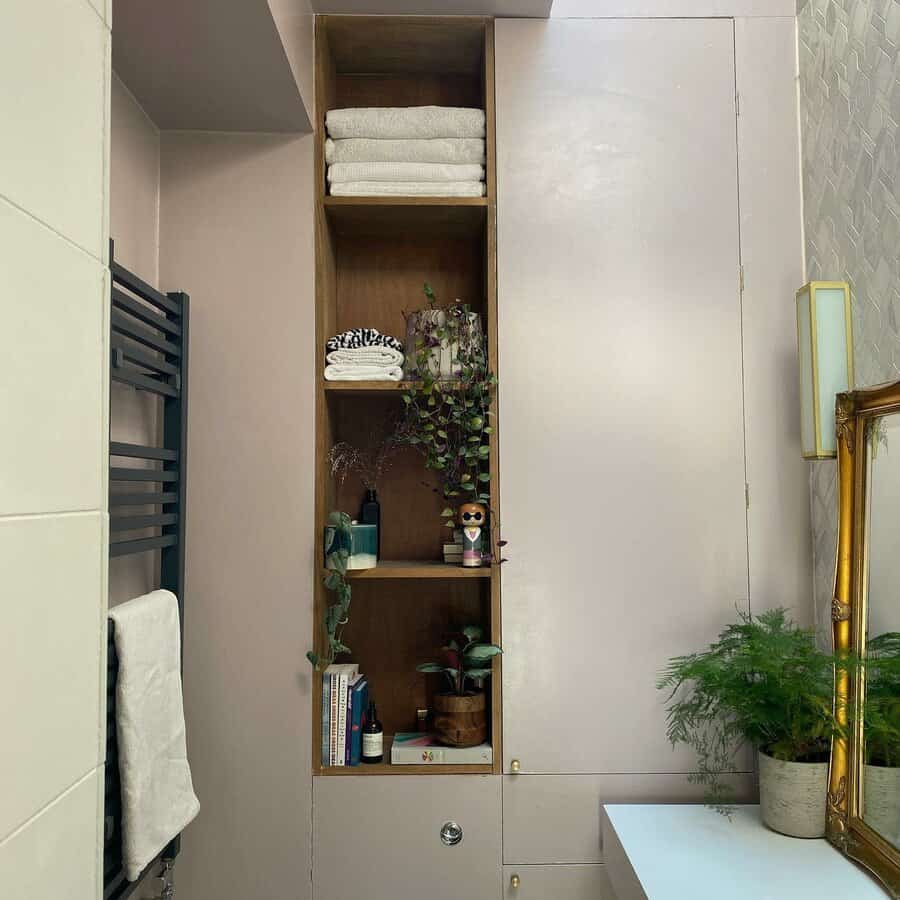 Doorless bathroom shelves