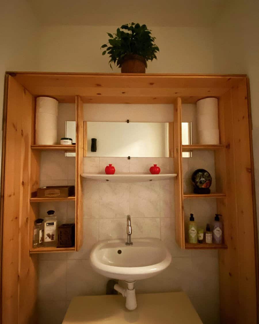 Doorless bathroom shelves