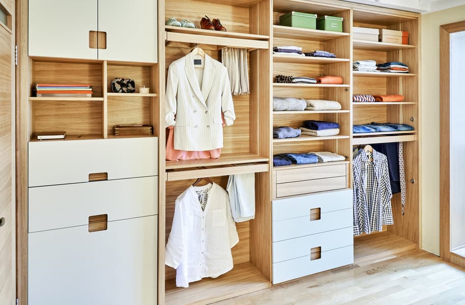 Closet with multi-purpose drawers