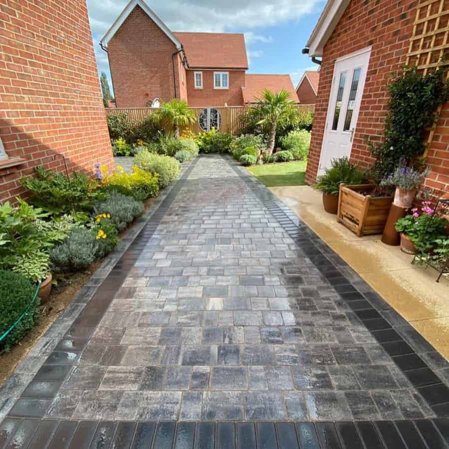 front garden with stamped pavers