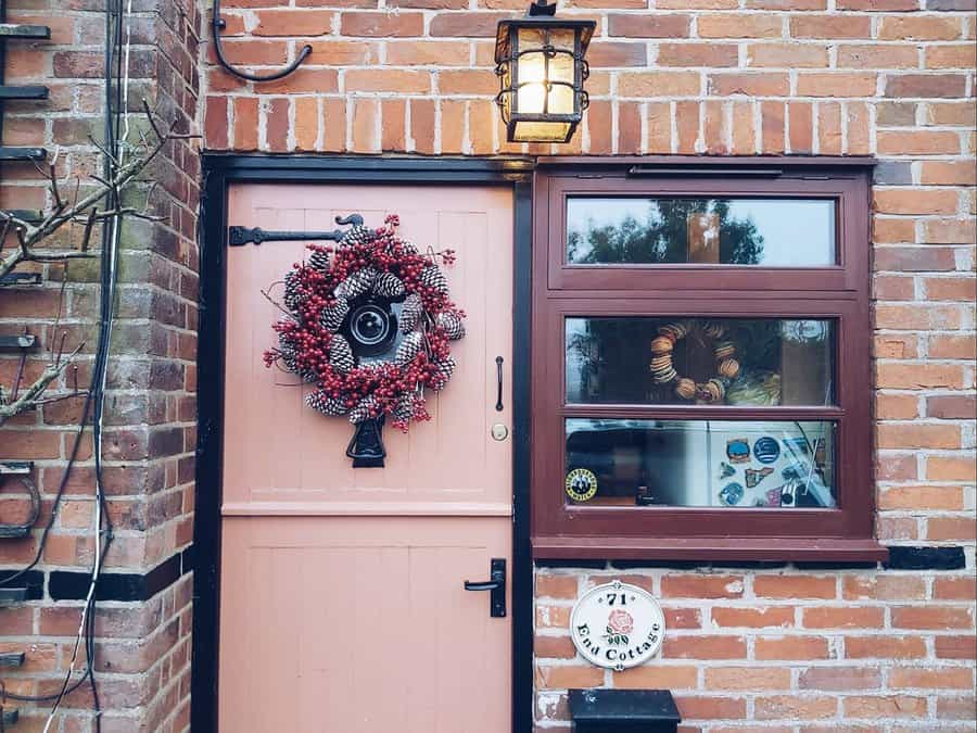 Muted orange front door