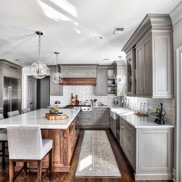 Luxurious kitchen with wooden accents and island