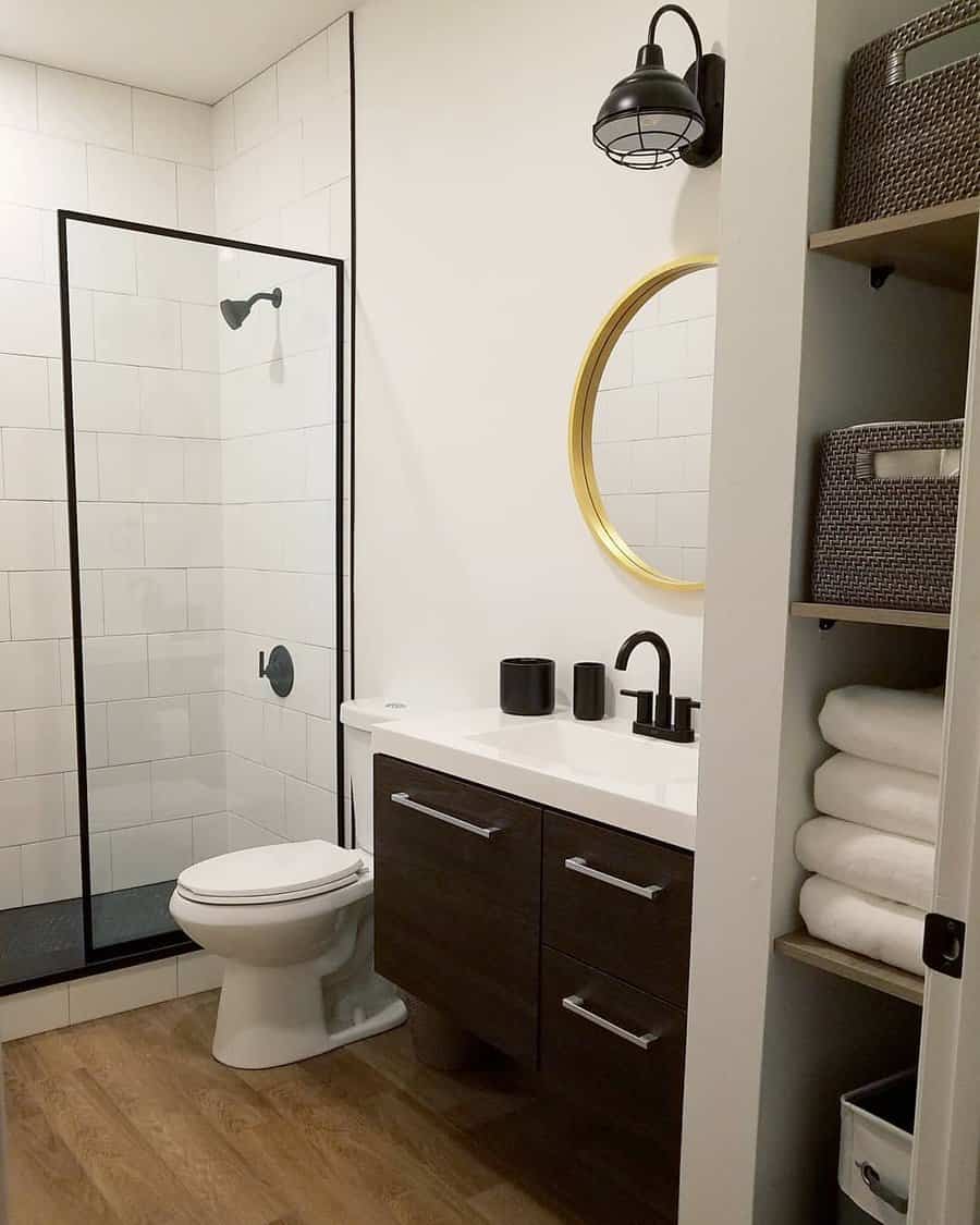 Basement bathroom with accent mirror