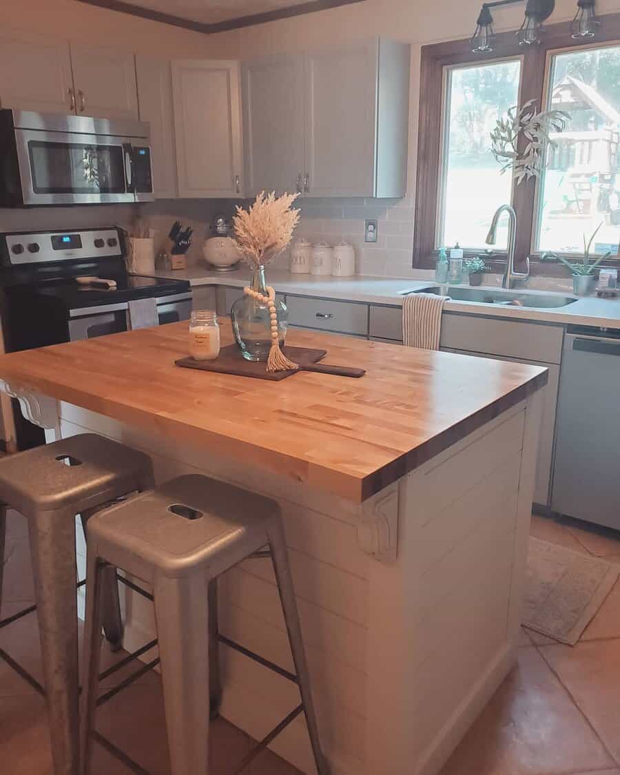 kitchen island with shiplap panels