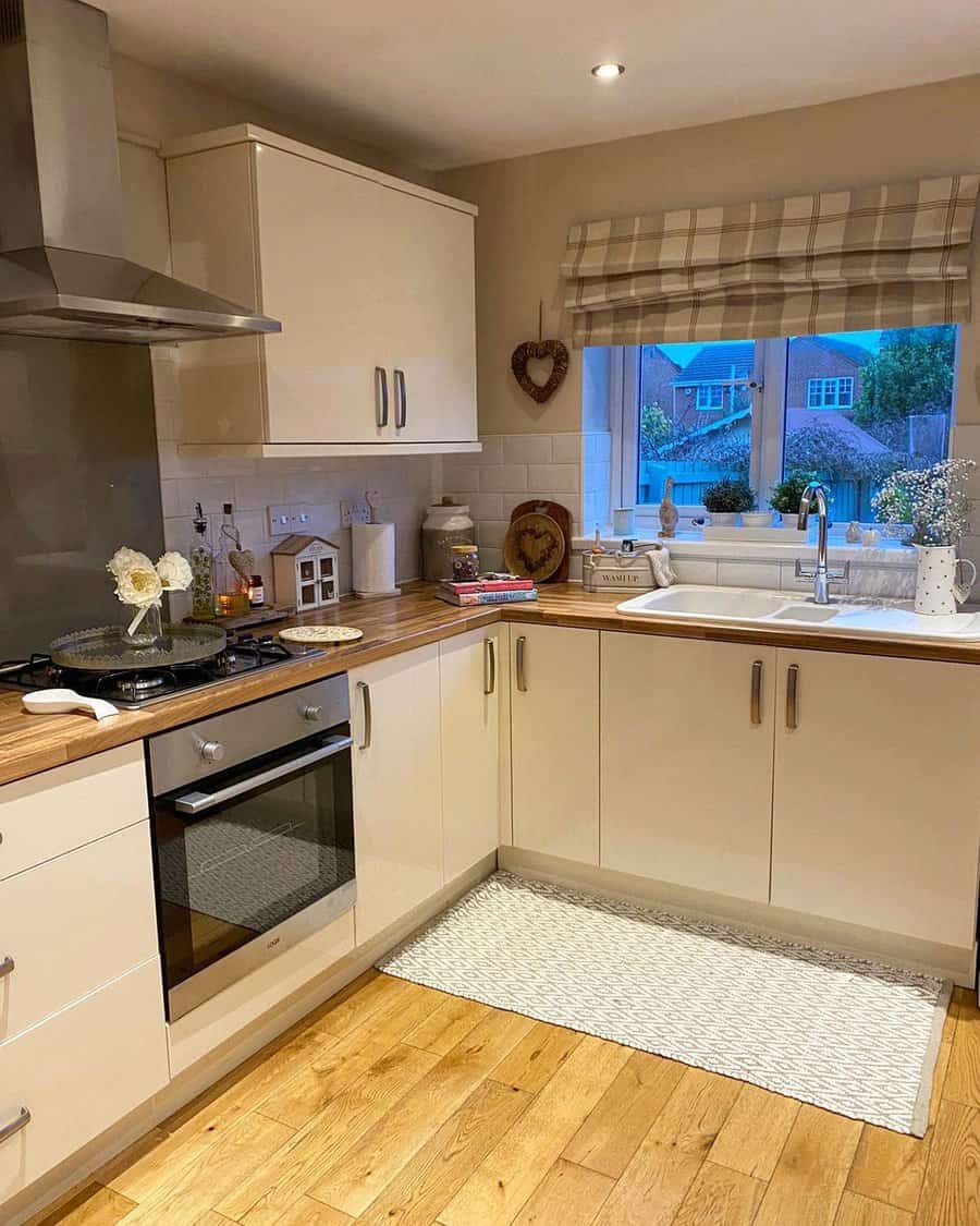 White cabinets with wood countertops