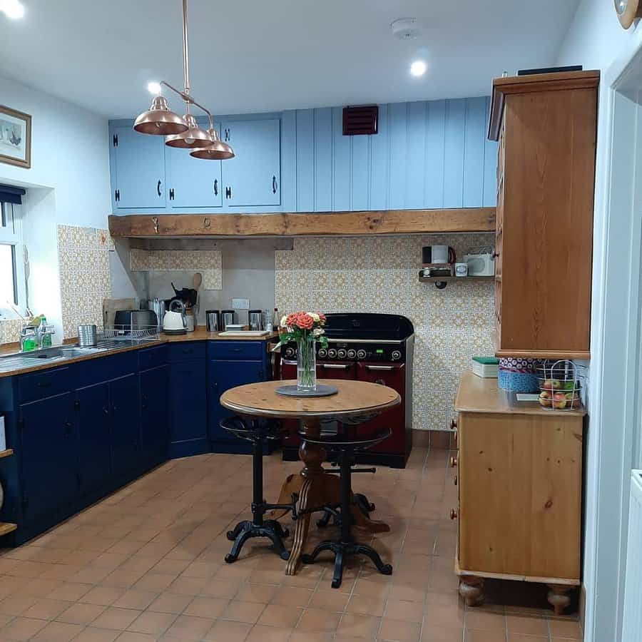 Kitchen cabinets two shades of blue