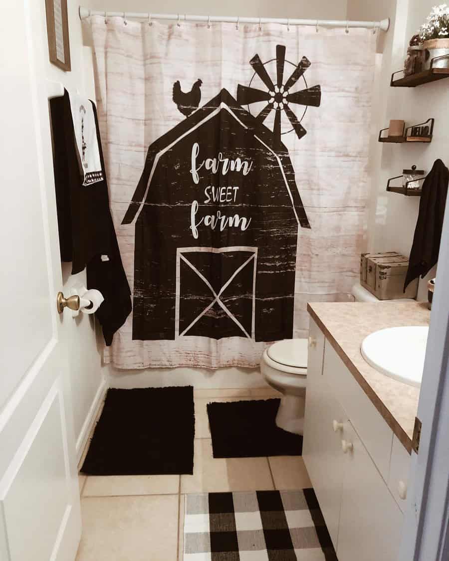 Shower curtain with rustic design