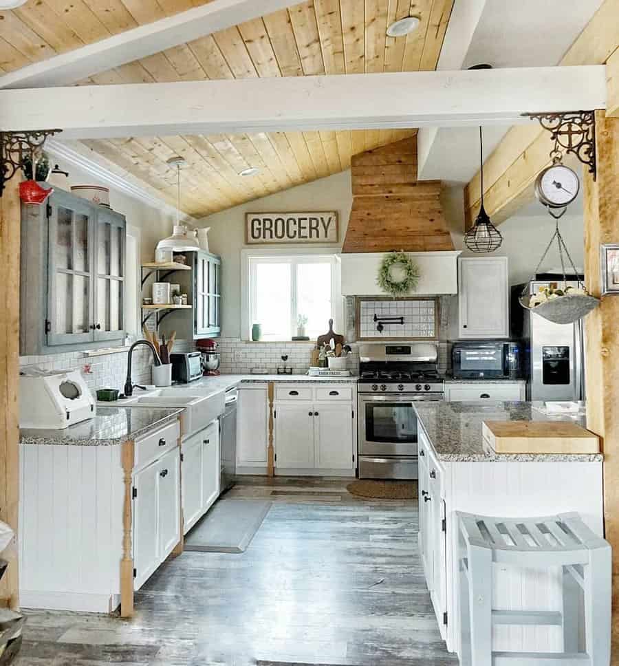 rustic kitchen with ceiling beams
