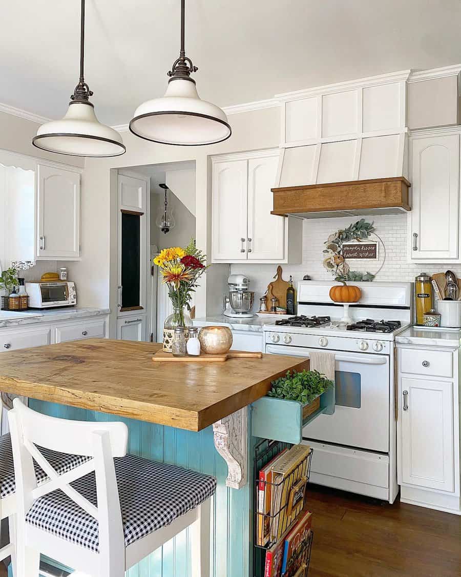 Kitchen with rustic kitchen island