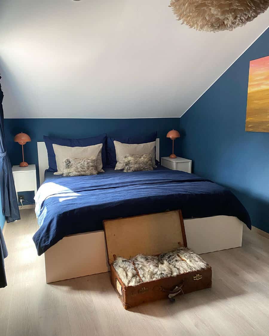 Blue and white bedroom