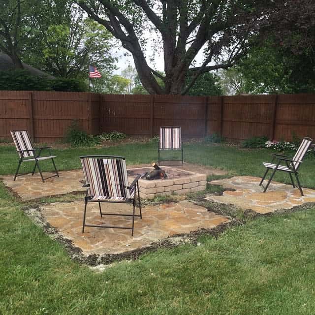 Patio with brick fireplace