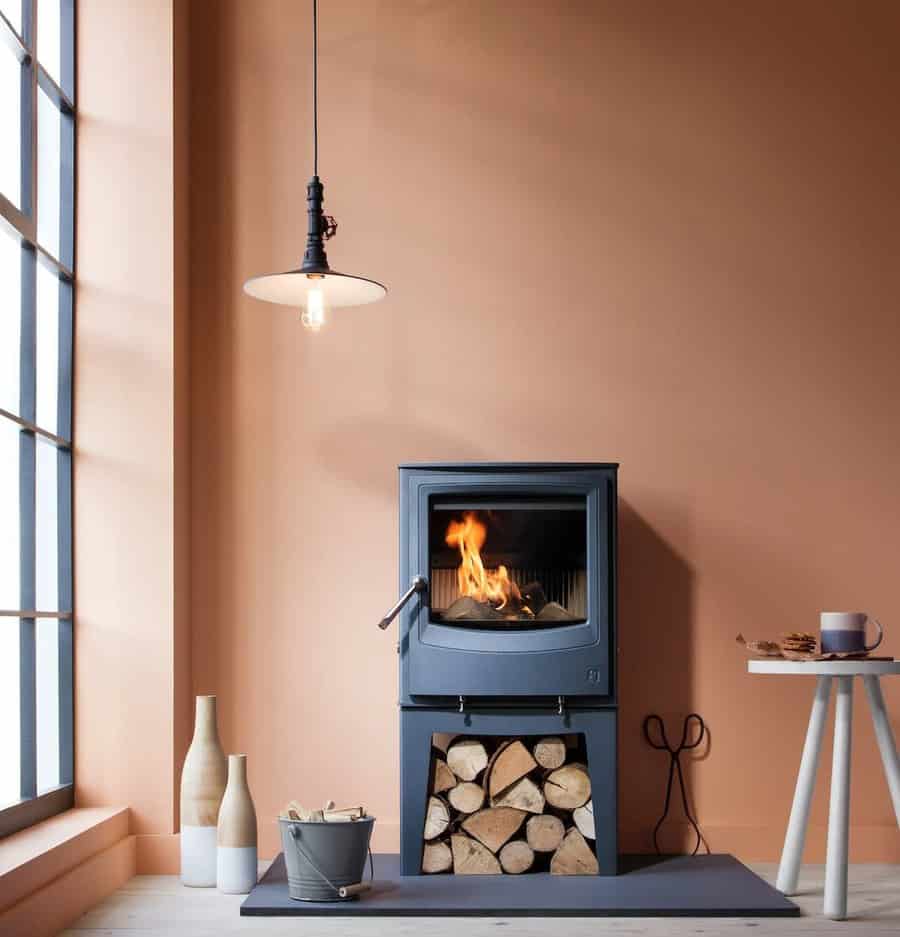 Indoor fireplace with wood storage