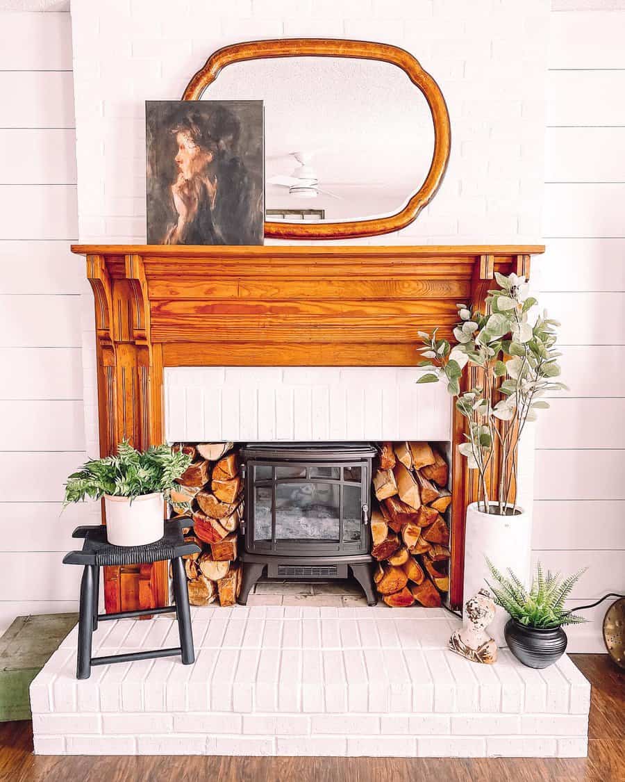 Indoor fireplace with wood storage