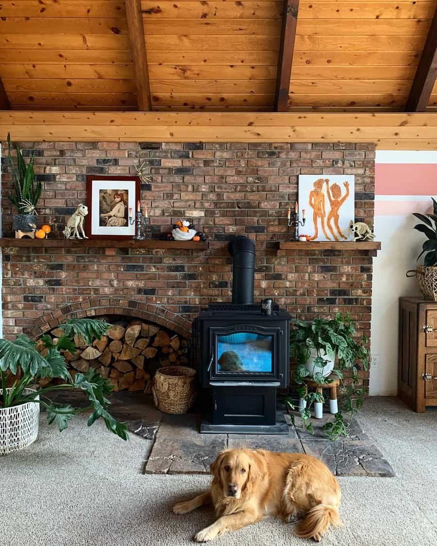 Indoor fireplace with wood storage