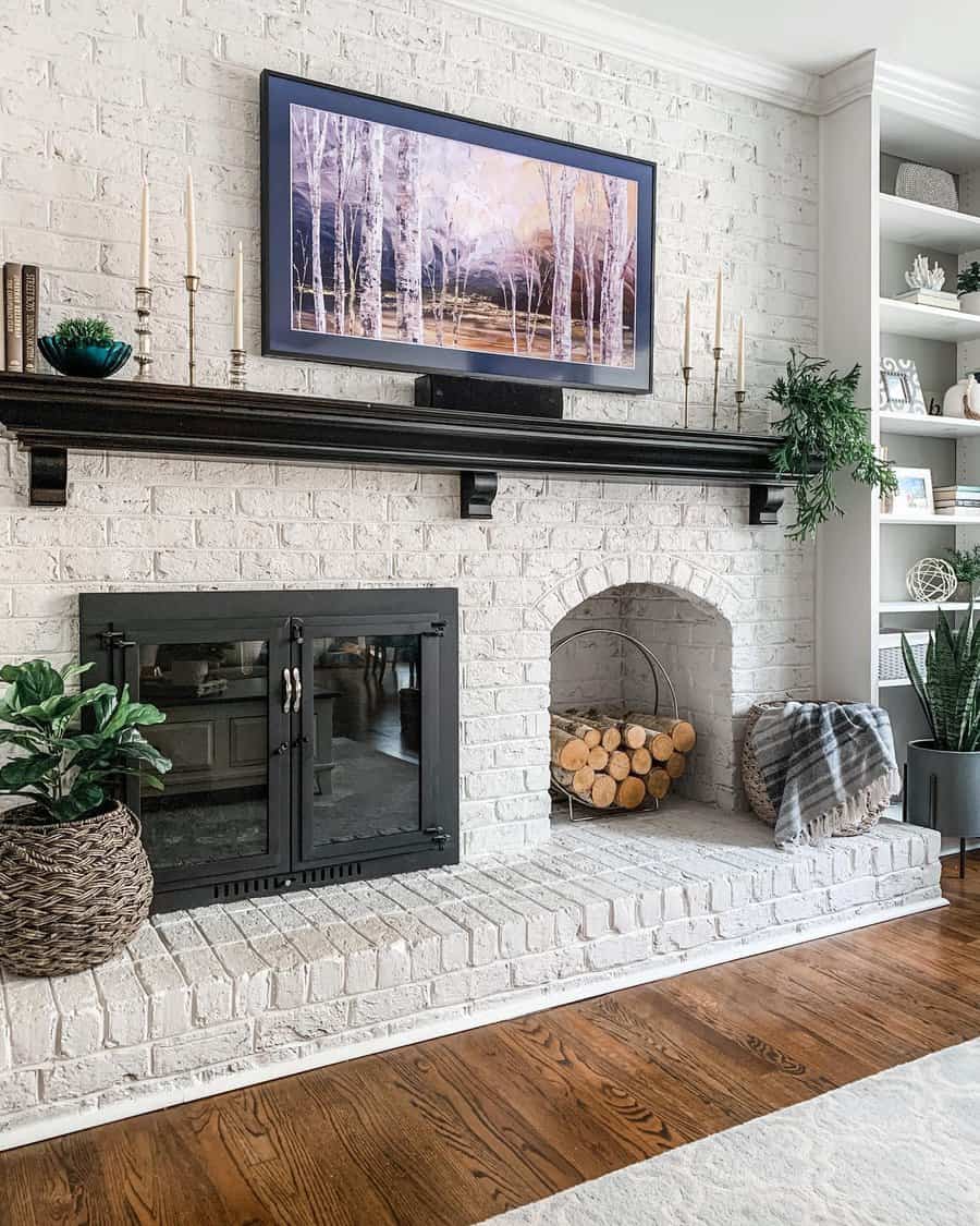 Indoor fireplace with wood storage