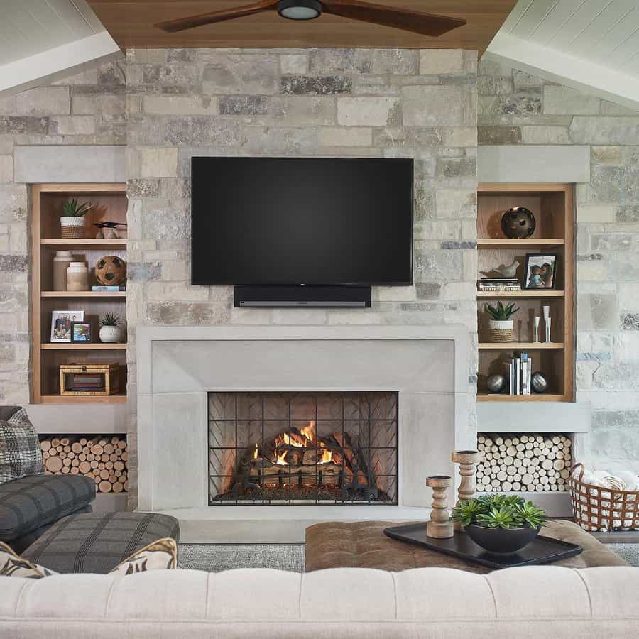 Concrete fireplace wall