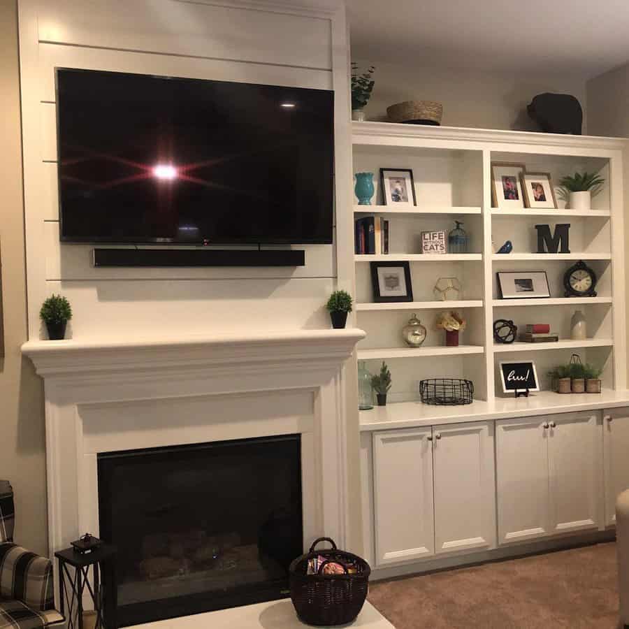 White fireplace wall