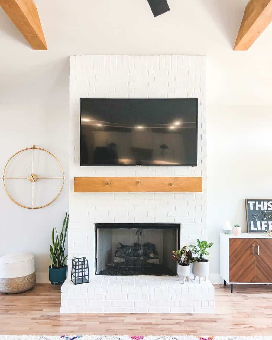 White fireplace wall